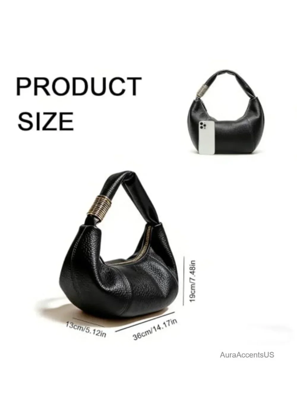 Vegan Leather Hobo Bag Crescent Underarm Shoulder Bag PU Leather Handbag Metal